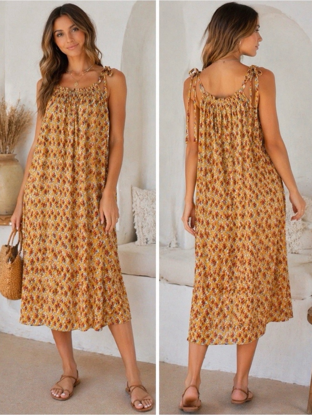 Anthropologie NWT Ex Voto Floral Midi Sundress Smocked Boho M/L  $198 Marigold